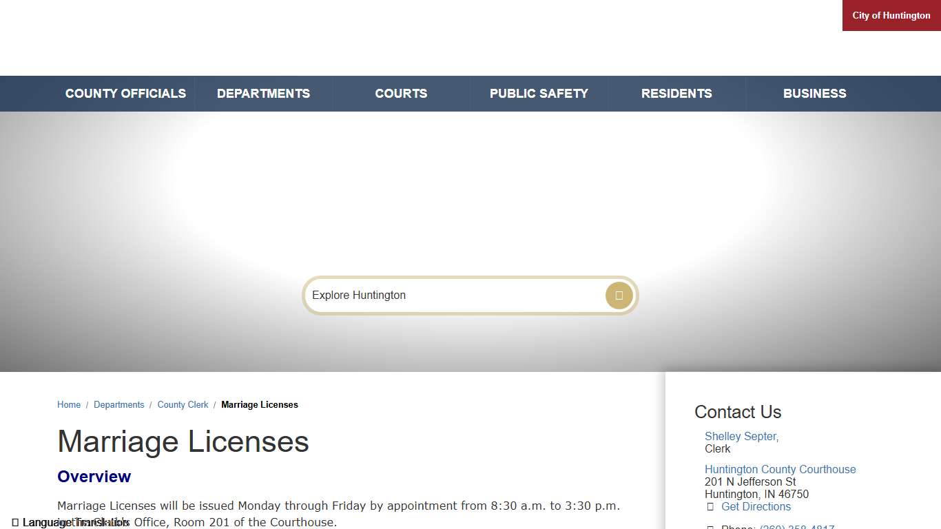 Marriage Licenses / Huntington County, Indiana